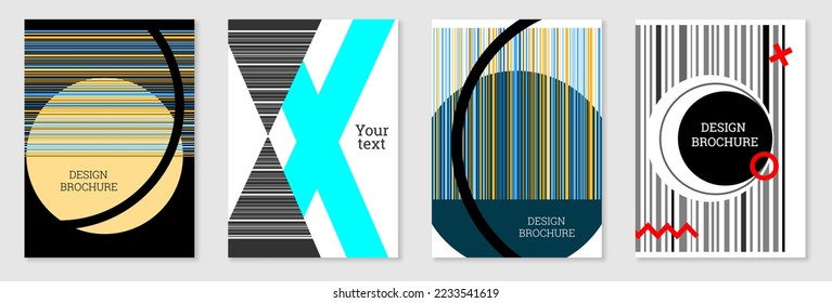 Set of cover design in Memphis style. Geometric design, abstract background. Fashionable bright cover, banner, poster, booklet. Creative colors.