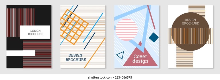 Set of cover design in Memphis style. Geometric design, abstract background. Fashionable bright cover, banner, poster, booklet. Creative colors.