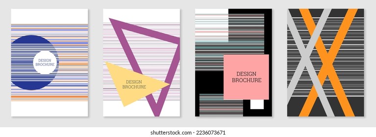 Cover-Design im Memphis-Stil. Geometrisches Design, abstrakter Hintergrund. Modisch helles Cover, Banner, Poster, Broschüre. Kreative Farben.