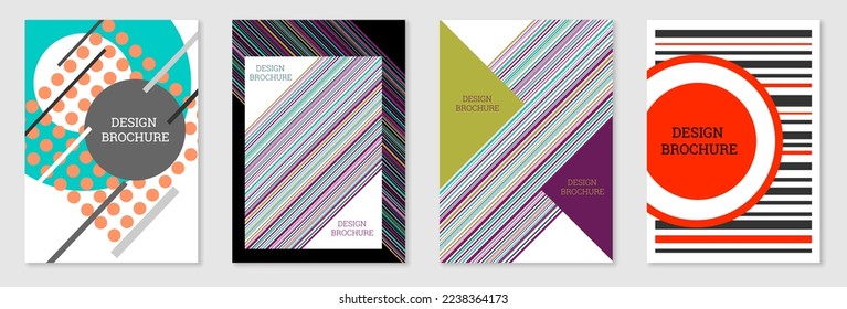 Set of cover design in Memphis style. Geometric design, abstract background. Fashionable bright cover, banner, poster, booklet. Creative colors.