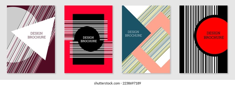 Set of cover design in Memphis style. Geometric design, abstract background. Fashionable bright cover, banner, poster, booklet. Creative colors.