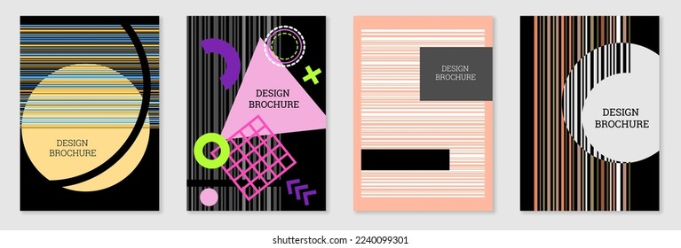 Diseño de portada al estilo Memphis. Diseño geométrico, fondo abstracto. Portada moderna y brillante, pancarta, afiche, folleto. Colores creativos.