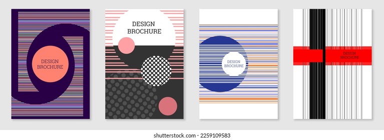 Set of cover design in Memphis style. Geometric design, abstract background. Fashionable bright cover, banner, poster, booklet. Creative colors.