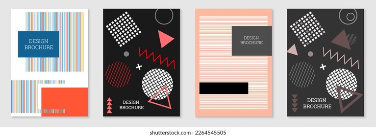 Set of cover design in Memphis style. Geometric design, abstract background. Fashionable bright cover, banner, poster, booklet. Creative colors.