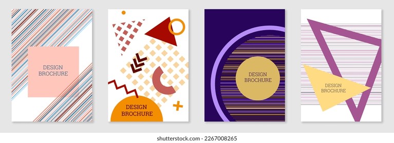 Set of cover design in Memphis style. Geometric design, abstract background. Fashionable bright cover, banner, poster, booklet. Creative colors.