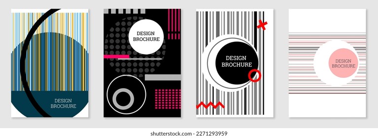 Set of cover design in Memphis style. Geometric design, abstract background. Fashionable bright cover, banner, poster, booklet. Creative colors.