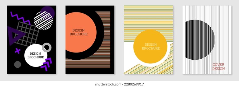 Diseño de portada al estilo Memphis. Diseño geométrico, fondo abstracto. Portada moderna y brillante, pancarta, afiche, folleto. Colores creativos.