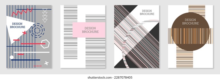 Set of cover design in Memphis style. Geometric design, abstract background. Fashionable bright cover, banner, poster, booklet. Creative colors.