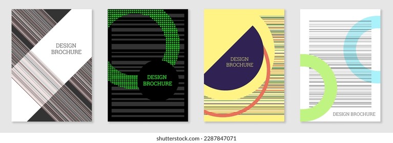 Set of cover design in Memphis style. Geometric design, abstract background. Fashionable bright cover, banner, poster, booklet. Creative colors.