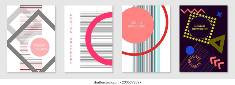 Cover-Design im Memphis-Stil. Geometrisches Design, abstrakter Hintergrund. Modisch helles Cover, Banner, Poster, Broschüre. Kreative Farben.