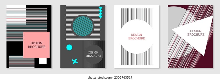 Set of cover design in Memphis style. Geometric design, abstract background. Fashionable bright cover, banner, poster, booklet. Creative colors.