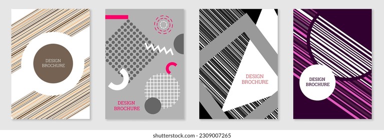 Diseño de portada al estilo Memphis. Diseño geométrico, fondo abstracto. Portada moderna y brillante, pancarta, afiche, folleto. Colores creativos.