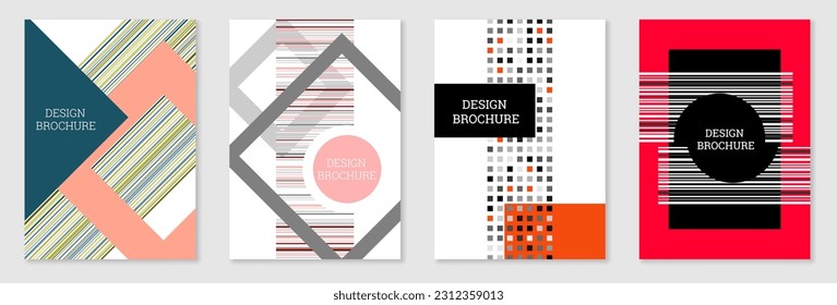 Set of cover design in Memphis style. Geometric design, abstract background. Fashionable bright cover, banner, poster, booklet. Creative colors.