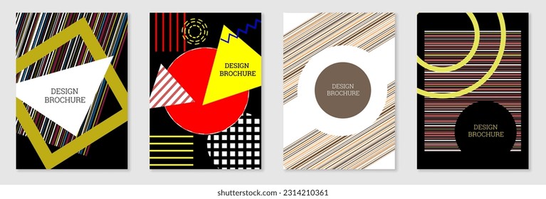 Diseño de portada al estilo Memphis. Diseño geométrico, fondo abstracto. Portada moderna y brillante, pancarta, afiche, folleto. Colores creativos.