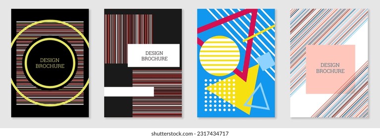 Diseño de portada al estilo Memphis. Diseño geométrico, fondo abstracto. Portada moderna y brillante, pancarta, afiche, folleto. Colores creativos.
