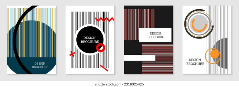 Cover-Design im Memphis-Stil. Geometrisches Design, abstrakter Hintergrund. Modisch helles Cover, Banner, Poster, Broschüre. Kreative Farben.