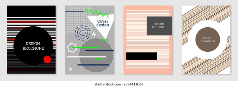 Set of cover design in Memphis style. Geometric design, abstract background. Fashionable bright cover, banner, poster, booklet. Creative colors.