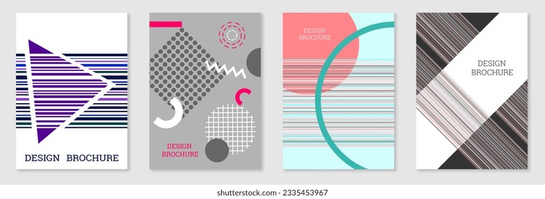 Set of cover design in Memphis style. Geometric design, abstract background. Fashionable bright cover, banner, poster, booklet. Creative colors.