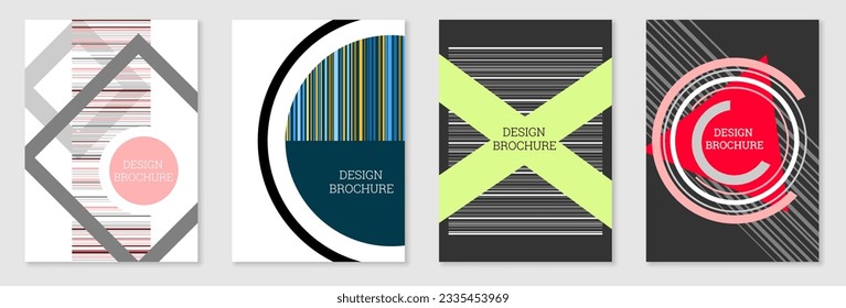Set of cover design in Memphis style. Geometric design, abstract background. Fashionable bright cover, banner, poster, booklet. Creative colors.