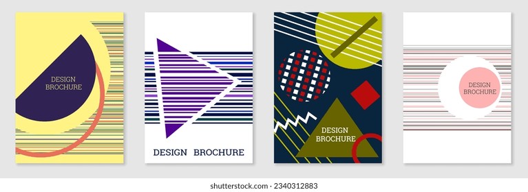 Diseño de portada al estilo Memphis. Diseño geométrico, fondo abstracto. Portada moderna y brillante, pancarta, afiche, folleto. Colores creativos.