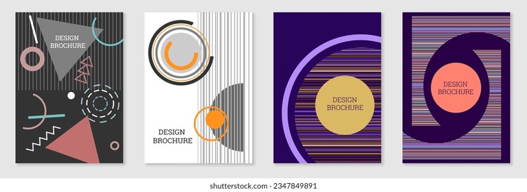 Set of cover design in Memphis style. Geometric design, abstract background. Fashionable bright cover, banner, poster, booklet. Creative colors.