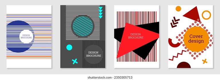 Set of cover design in Memphis style. Geometric design, abstract background. Fashionable bright cover, banner, poster, booklet. Creative colors.