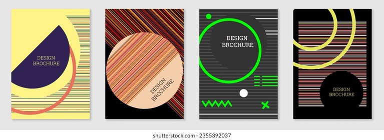 Set of cover design in Memphis style. Geometric design, abstract background. Fashionable bright cover, banner, poster, booklet. Creative colors.
