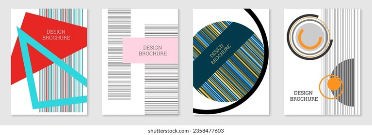 Set of cover design in Memphis style. Geometric design, abstract background. Fashionable bright cover, banner, poster, booklet. Creative colors.