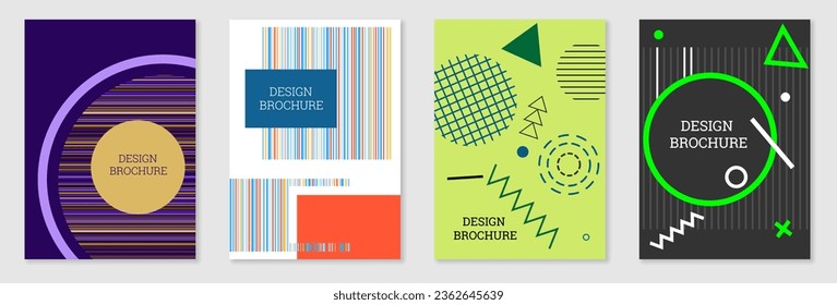 Set of cover design in Memphis style. Geometric design, abstract background. Fashionable bright cover, banner, poster, booklet. Creative colors.