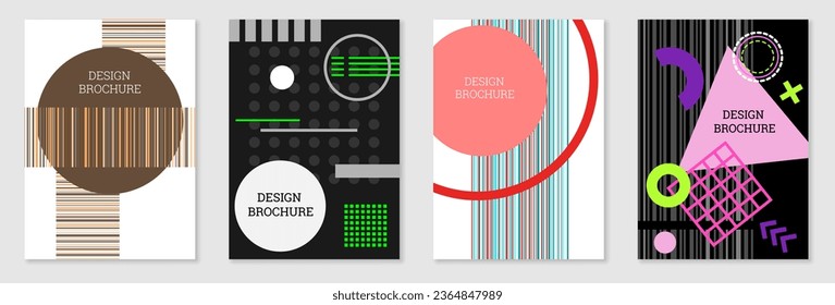Set of cover design in Memphis style. Geometric design, abstract background. Fashionable bright cover, banner, poster, booklet. Creative colors.