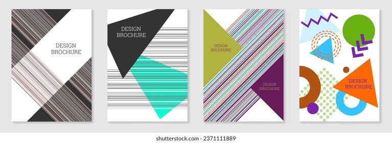 Set of cover design in Memphis style. Geometric design, abstract background. Fashionable bright cover, banner, poster, booklet. Creative colors.