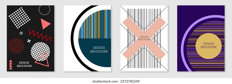 Set of cover design in Memphis style. Geometric design, abstract background. Fashionable bright cover, banner, poster, booklet. Creative colors.