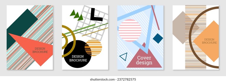 Set of cover design in Memphis style. Geometric design, abstract background. Fashionable bright cover, banner, poster, booklet. Creative colors.