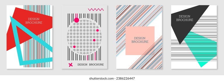 Set of cover design in Memphis style. Geometric design, abstract background. Fashionable bright cover, banner, poster, booklet. Creative colors.