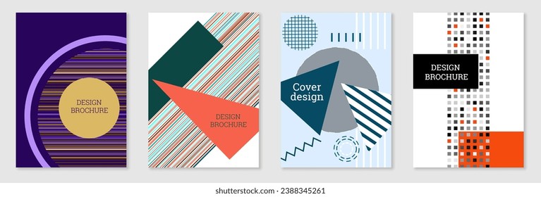 Set of cover design in Memphis style. Geometric design, abstract background. Fashionable bright cover, banner, poster, booklet. Creative colors.