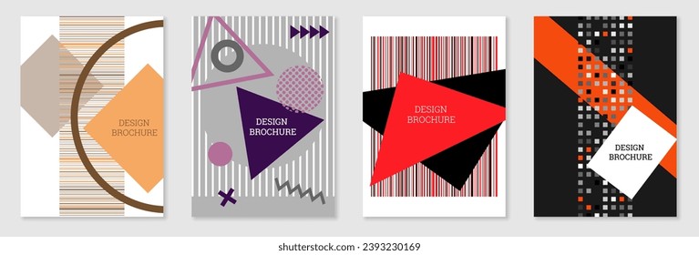 Set of cover design in Memphis style. Geometric design, abstract background. Fashionable bright cover, banner, poster, booklet. Creative colors.