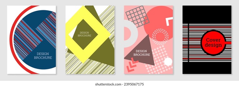 Set of cover design in Memphis style. Geometric design, abstract background. Fashionable bright cover, banner, poster, booklet. Creative colors.