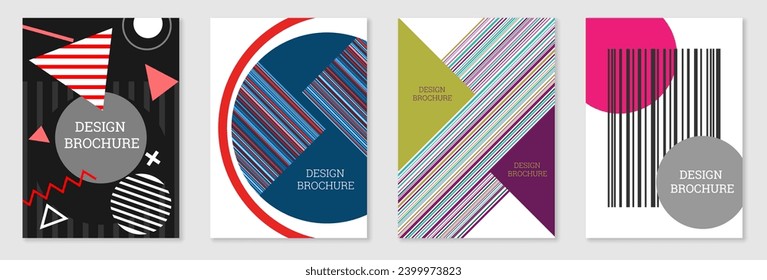 Set of cover design in Memphis style. Geometric design, abstract background. Fashionable bright cover, banner, poster, booklet. Creative colors.