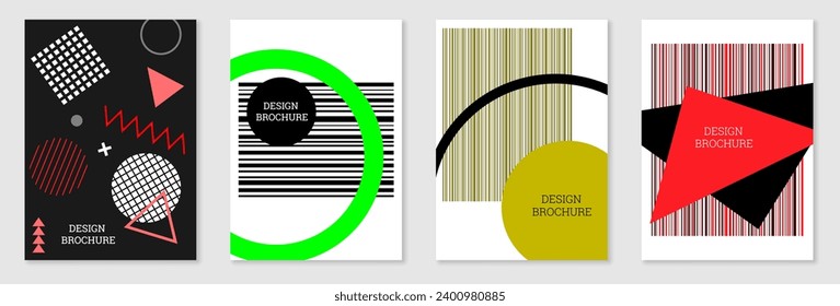 Diseño de portada al estilo Memphis. Diseño geométrico, fondo abstracto. Portada moderna y brillante, pancarta, afiche, folleto. Colores creativos.