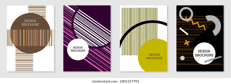 Set of cover design in Memphis style. Geometric design, abstract background. Fashionable bright cover, banner, poster, booklet. Creative colors.