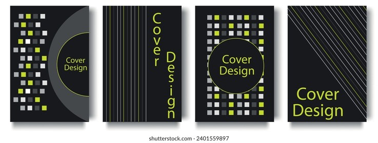 Set of cover design in Memphis style. Geometric design, abstract background. Fashionable bright cover, banner, poster, booklet