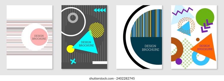 Diseño de portada al estilo Memphis. Diseño geométrico, fondo abstracto. Portada moderna y brillante, pancarta, afiche, folleto. Colores creativos.
