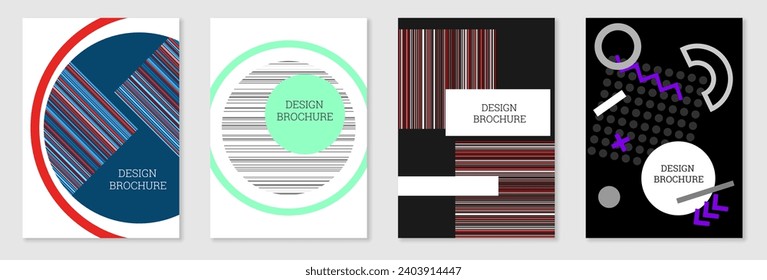 Set of cover design in Memphis style. Geometric design, abstract background. Fashionable bright cover, banner, poster, booklet. Creative colors.