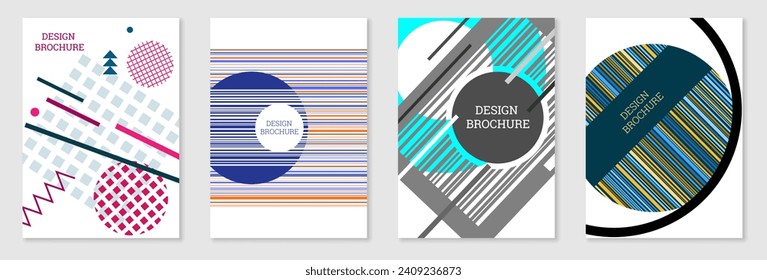 Set of cover design in Memphis style. Geometric design, abstract background. Fashionable bright cover, banner, poster, booklet. Creative colors.