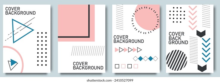 Set of cover design in Memphis style. Geometric design, abstract background. Fashionable bright cover, banner, poster, booklet.