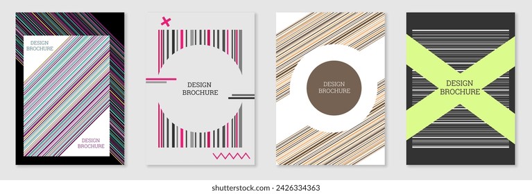Conjunto de diseño de portada en estilo Memphis. Diseño geométrico, fondo abstracto. Cubierta brillante de moda, banner, póster, folleto. Colores creativos.