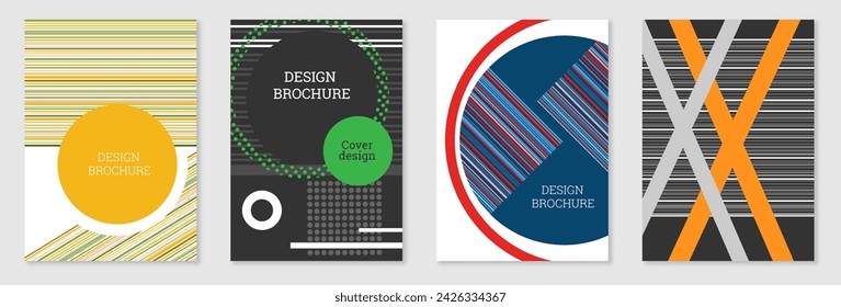 Conjunto de diseño de portada en estilo Memphis. Diseño geométrico, fondo abstracto. Cubierta brillante de moda, banner, póster, folleto. Colores creativos.