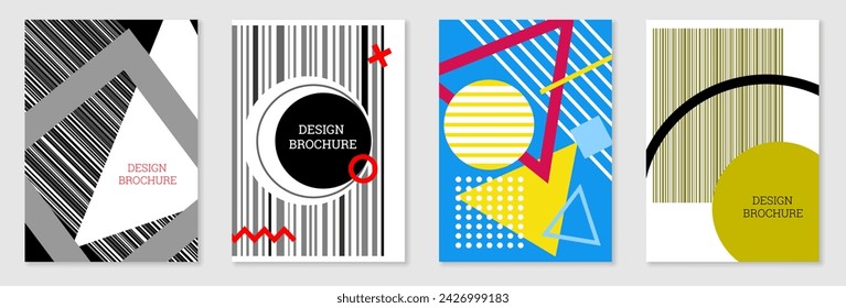 Set of cover design in Memphis style. Geometric design, abstract background. Fashionable bright cover, banner, poster, booklet. Creative colors.