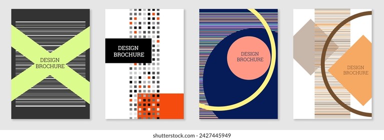 Set of cover design in Memphis style. Geometric design, abstract background. Fashionable bright cover, banner, poster, booklet. Creative colors.