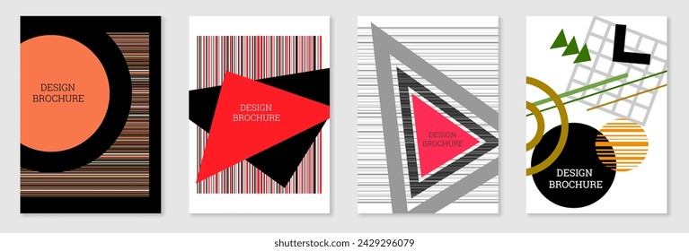 Set of cover design in Memphis style. Geometric design, abstract background. Fashionable bright cover, banner, poster, booklet. Creative colors.